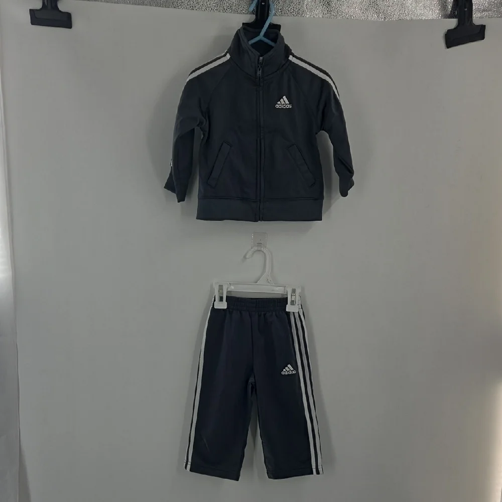 Adidas Kids Tracksuit - Dark Gray with White Stripes